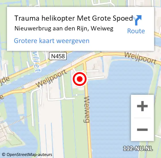 Locatie op kaart van de 112 melding: Trauma helikopter Met Grote Spoed Naar Nieuwerbrug aan den Rijn, Weiweg op 15 juli 2023 14:08