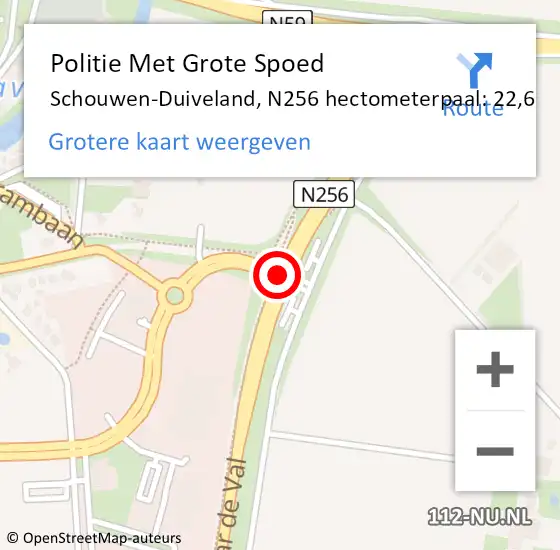 Locatie op kaart van de 112 melding: Politie Met Grote Spoed Naar Schouwen-Duiveland, N256 hectometerpaal: 22,6 op 15 juli 2023 14:48