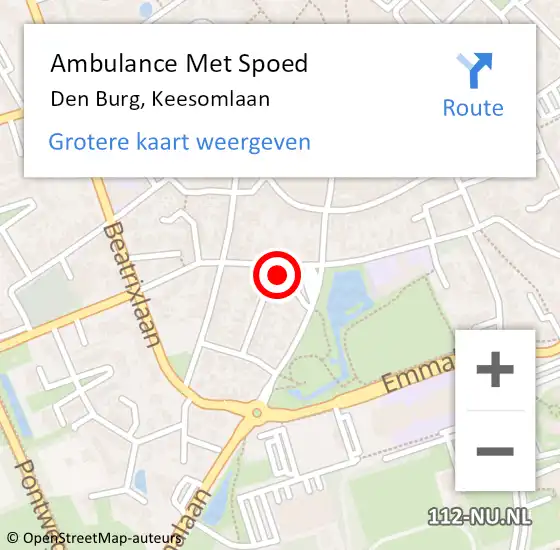 Locatie op kaart van de 112 melding: Ambulance Met Spoed Naar Den Burg, Keesomlaan op 15 juli 2023 15:23