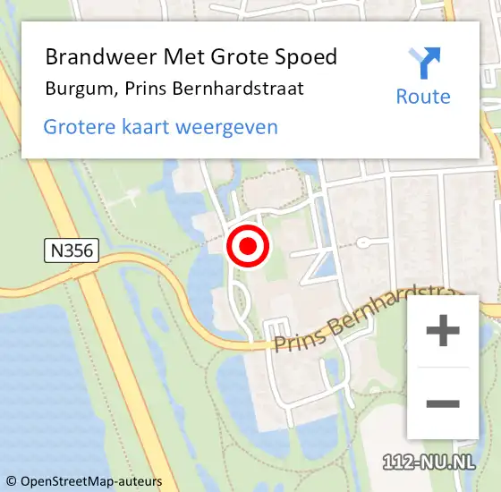 Locatie op kaart van de 112 melding: Brandweer Met Grote Spoed Naar Burgum, Prins Bernhardstraat op 15 juli 2023 15:27