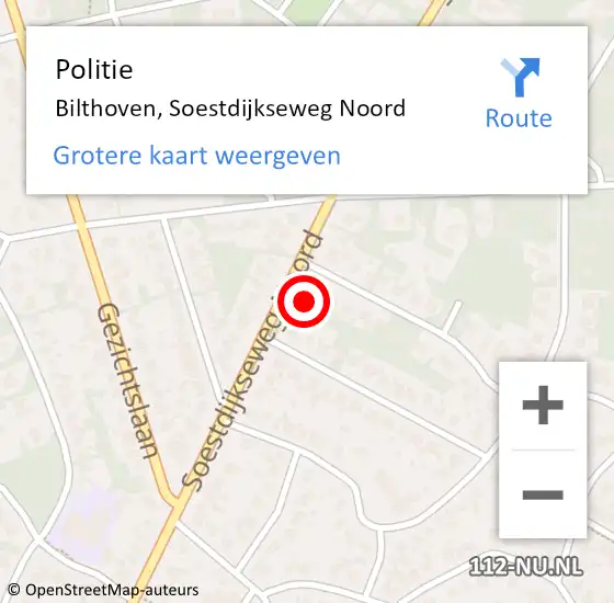 Locatie op kaart van de 112 melding: Politie Bilthoven, Soestdijkseweg Noord op 15 juli 2023 16:09
