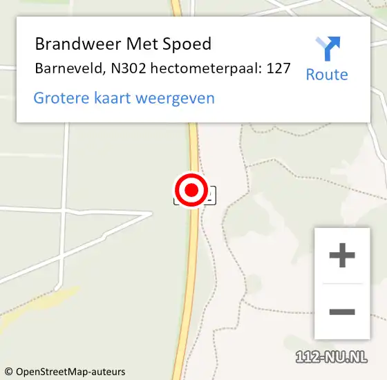 Locatie op kaart van de 112 melding: Brandweer Met Spoed Naar Barneveld, N302 hectometerpaal: 127 op 15 juli 2023 16:15