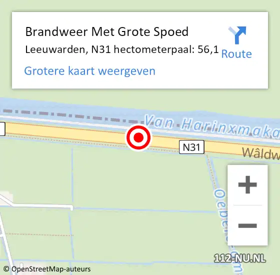 Locatie op kaart van de 112 melding: Brandweer Met Grote Spoed Naar Leeuwarden, N31 hectometerpaal: 56,1 op 15 juli 2023 16:52