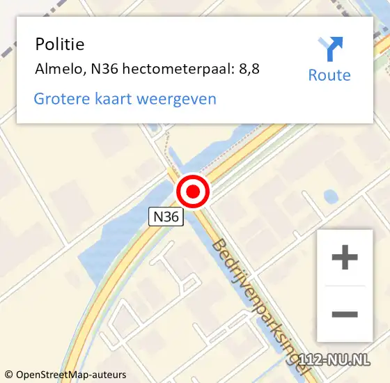 Locatie op kaart van de 112 melding: Politie Almelo, N36 hectometerpaal: 8,8 op 15 juli 2023 16:52