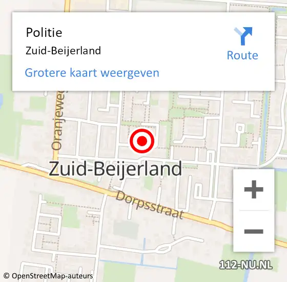 Locatie op kaart van de 112 melding: Politie Zuid-Beijerland op 15 juli 2023 18:45