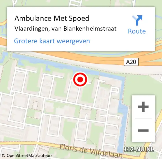 Locatie op kaart van de 112 melding: Ambulance Met Spoed Naar Vlaardingen, van Blankenheimstraat op 15 juli 2023 18:56