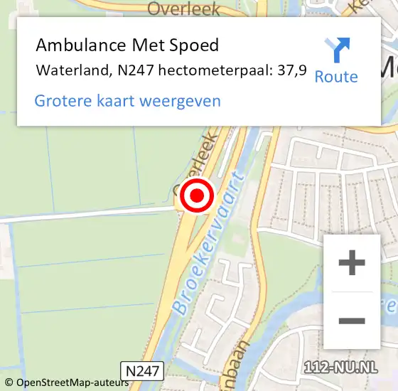Locatie op kaart van de 112 melding: Ambulance Met Spoed Naar Waterland, N247 hectometerpaal: 37,9 op 16 juli 2023 00:31