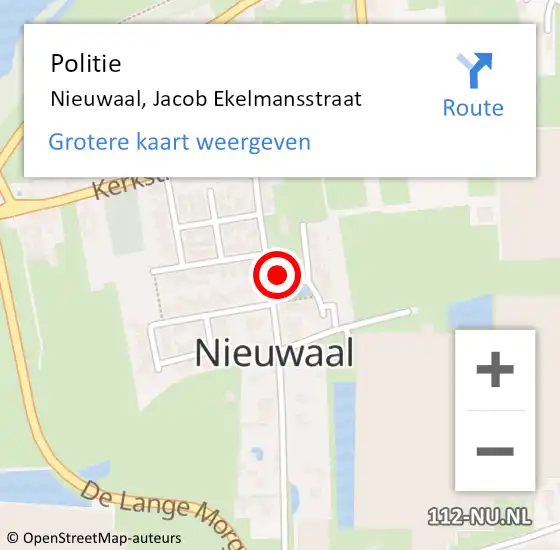 Locatie op kaart van de 112 melding: Politie Nieuwaal, Jacob Ekelmansstraat op 16 juli 2023 00:33
