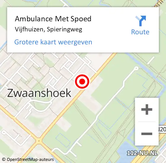 Locatie op kaart van de 112 melding: Ambulance Met Spoed Naar Vijfhuizen, Spieringweg op 16 juli 2023 01:49