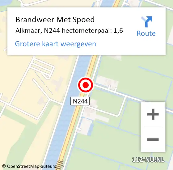 Locatie op kaart van de 112 melding: Brandweer Met Spoed Naar Alkmaar, N244 hectometerpaal: 1,6 op 16 juli 2023 03:41