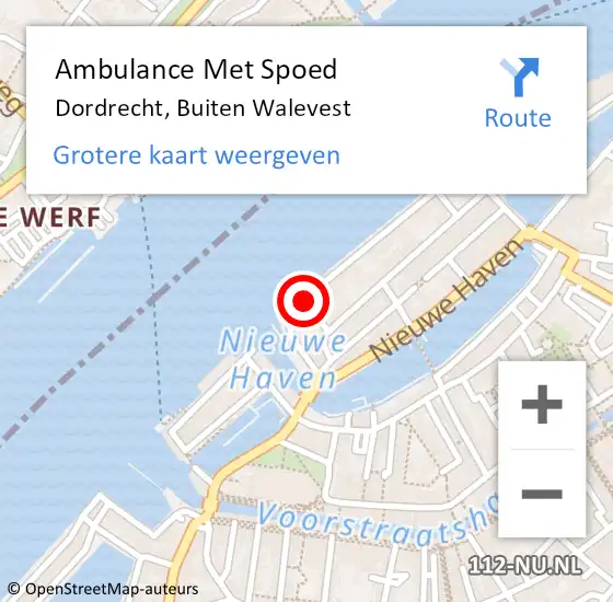 Locatie op kaart van de 112 melding: Ambulance Met Spoed Naar Dordrecht, Buiten Walevest op 16 juli 2023 05:44