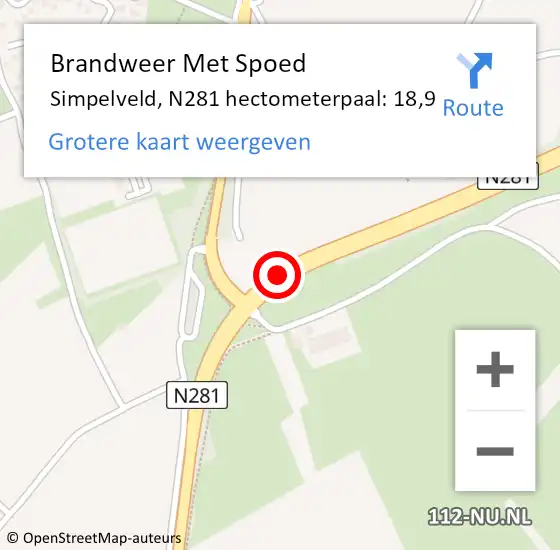 Locatie op kaart van de 112 melding: Brandweer Met Spoed Naar Simpelveld, N281 hectometerpaal: 18,9 op 16 juli 2023 06:49