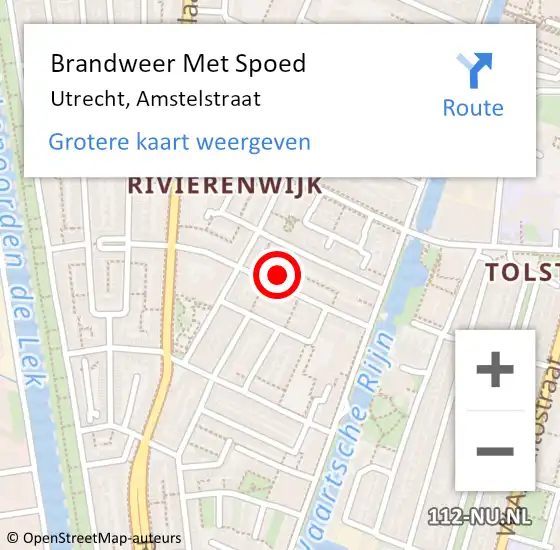 Locatie op kaart van de 112 melding: Brandweer Met Spoed Naar Utrecht, Amstelstraat op 16 juli 2023 13:31