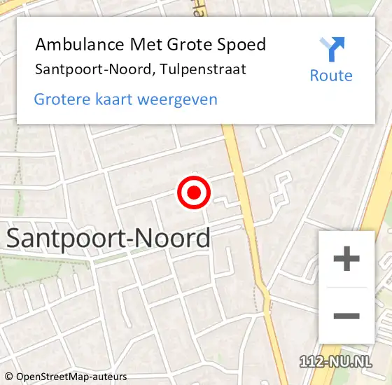 Locatie op kaart van de 112 melding: Ambulance Met Grote Spoed Naar Santpoort-Noord, Tulpenstraat op 16 juli 2023 13:36