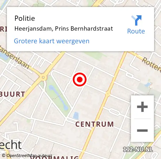 Locatie op kaart van de 112 melding: Politie Heerjansdam, Prins Bernhardstraat op 16 juli 2023 13:53