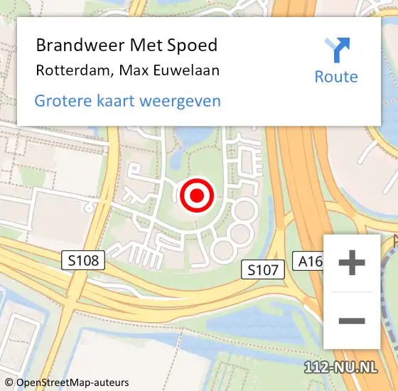 Locatie op kaart van de 112 melding: Brandweer Met Spoed Naar Rotterdam, Max Euwelaan op 16 juli 2023 14:57