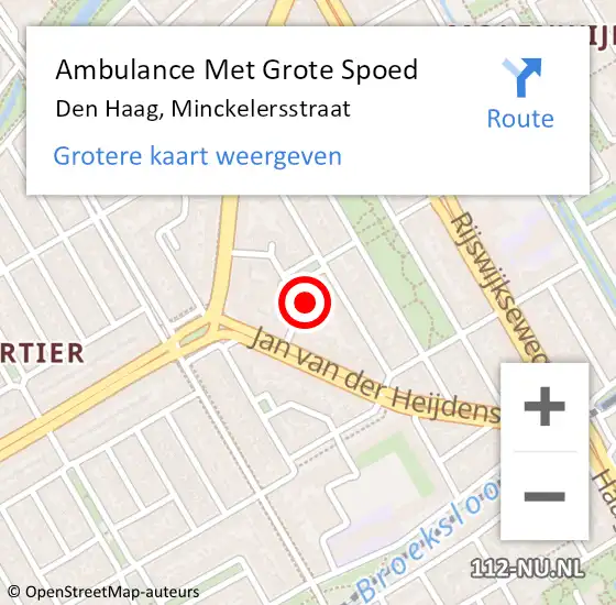 Locatie op kaart van de 112 melding: Ambulance Met Grote Spoed Naar Den Haag, Minckelersstraat op 1 september 2014 20:29