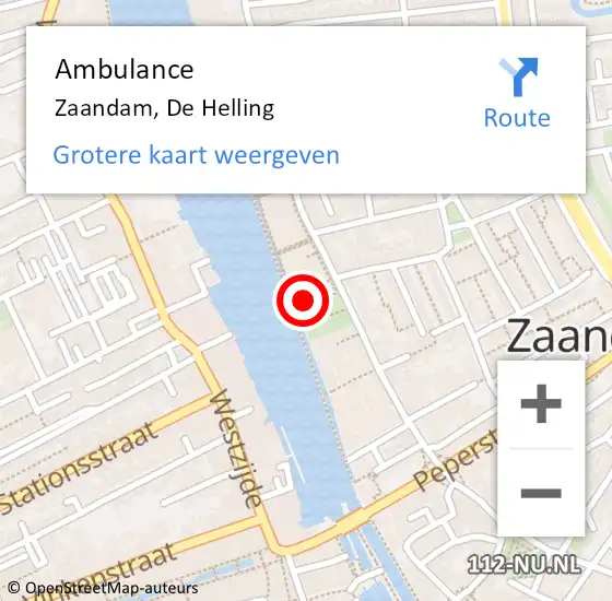 Locatie op kaart van de 112 melding: Ambulance Zaandam, De Helling op 16 juli 2023 16:19