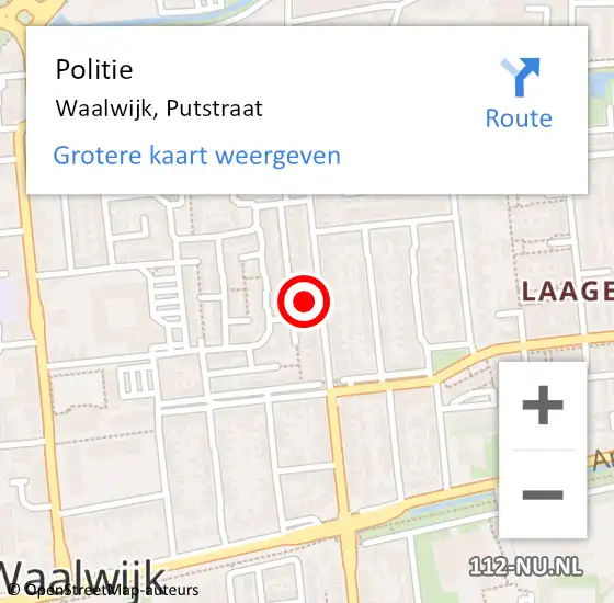 Locatie op kaart van de 112 melding: Politie Waalwijk, Putstraat op 16 juli 2023 17:56