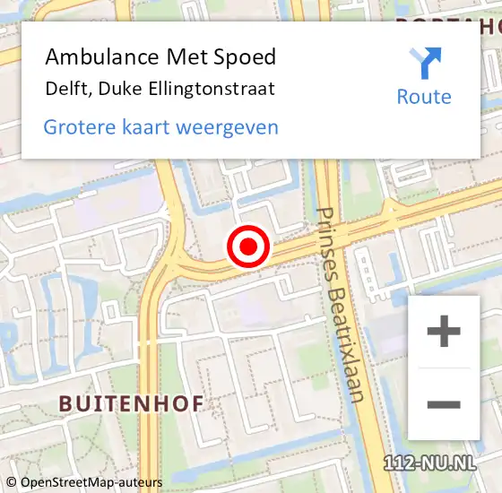 Locatie op kaart van de 112 melding: Ambulance Met Spoed Naar Delft, Duke Ellingtonstraat op 16 juli 2023 21:48