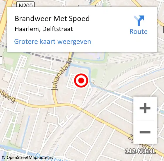Locatie op kaart van de 112 melding: Brandweer Met Spoed Naar Haarlem, Delftstraat op 16 juli 2023 22:59
