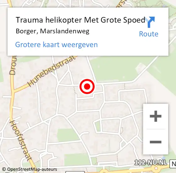 Locatie op kaart van de 112 melding: Trauma helikopter Met Grote Spoed Naar Borger, Marslandenweg op 16 juli 2023 23:52