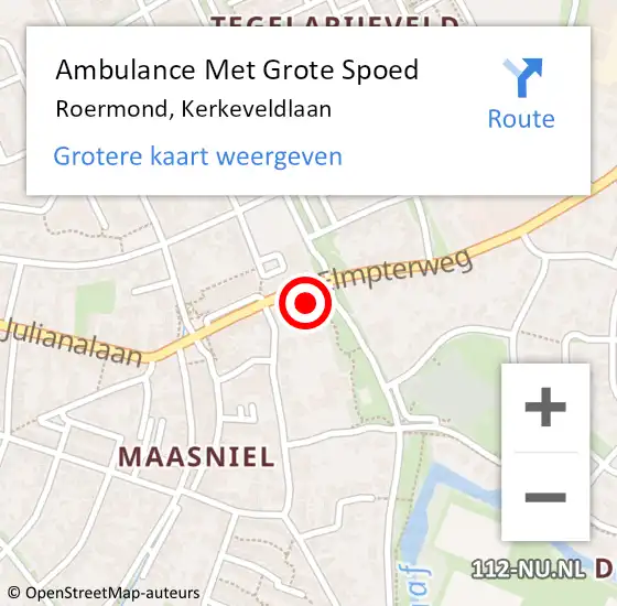 Locatie op kaart van de 112 melding: Ambulance Met Grote Spoed Naar Roermond, Kerkeveldlaan op 17 juli 2023 02:43