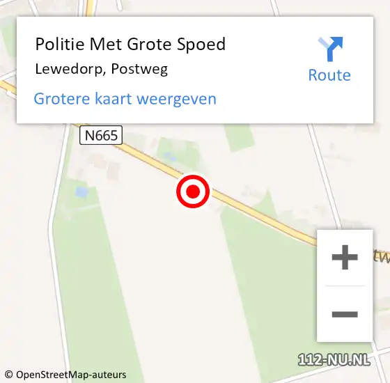 Locatie op kaart van de 112 melding: Politie Met Grote Spoed Naar Lewedorp, Postweg op 17 juli 2023 02:44