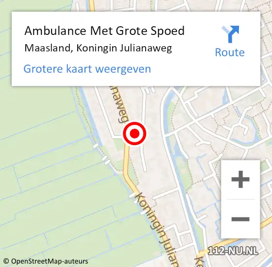 Locatie op kaart van de 112 melding: Ambulance Met Grote Spoed Naar Maasland, Koningin Julianaweg op 17 juli 2023 07:19