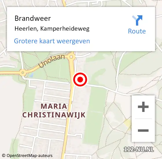 Locatie op kaart van de 112 melding: Brandweer Heerlen, Kamperheideweg op 17 juli 2023 08:18