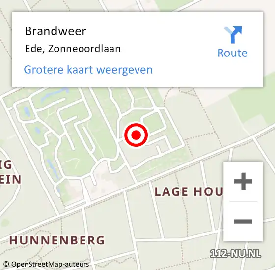 Locatie op kaart van de 112 melding: Brandweer Ede, Zonneoordlaan op 17 juli 2023 09:11