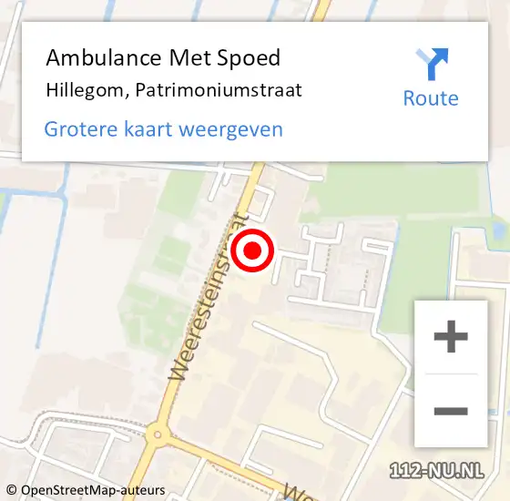 Locatie op kaart van de 112 melding: Ambulance Met Spoed Naar Hillegom, Patrimoniumstraat op 17 juli 2023 09:25