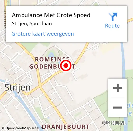 Locatie op kaart van de 112 melding: Ambulance Met Grote Spoed Naar Strijen, Sportlaan op 17 juli 2023 09:38