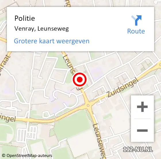Locatie op kaart van de 112 melding: Politie Venray, Leunseweg op 17 juli 2023 11:55