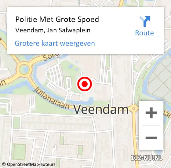 Locatie op kaart van de 112 melding: Politie Met Grote Spoed Naar Veendam, Jan Salwaplein op 17 juli 2023 13:51