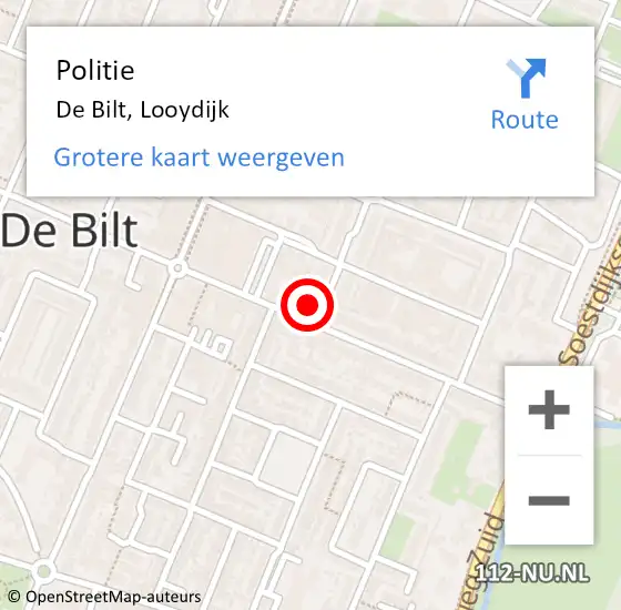 Locatie op kaart van de 112 melding: Politie De Bilt, Looydijk op 17 juli 2023 13:53