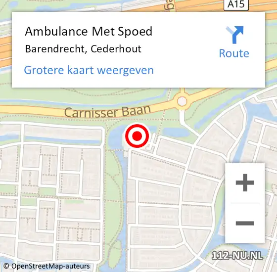 Locatie op kaart van de 112 melding: Ambulance Met Spoed Naar Barendrecht, Cederhout op 17 juli 2023 14:39
