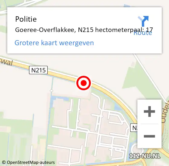 Locatie op kaart van de 112 melding: Politie Goeree-Overflakkee, N215 hectometerpaal: 17 op 17 juli 2023 14:41
