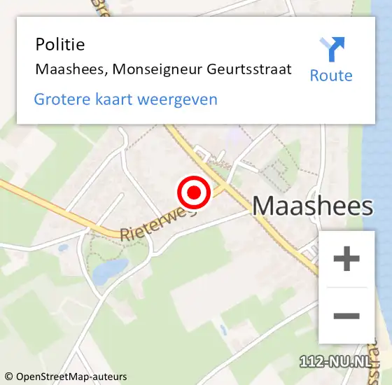 Locatie op kaart van de 112 melding: Politie Maashees, Monseigneur Geurtsstraat op 17 juli 2023 16:54