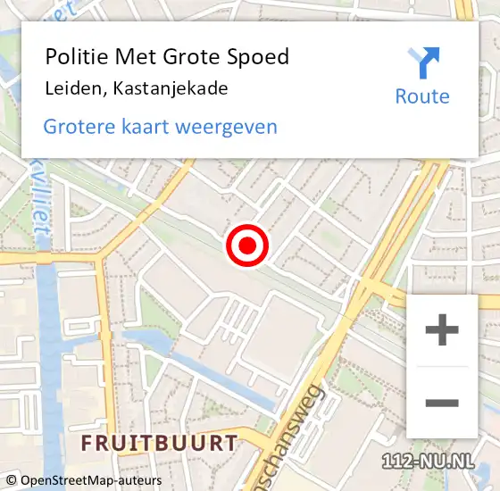 Locatie op kaart van de 112 melding: Politie Met Grote Spoed Naar Leiden, Kastanjekade op 17 juli 2023 17:06