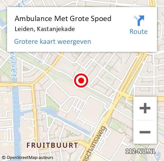 Locatie op kaart van de 112 melding: Ambulance Met Grote Spoed Naar Leiden, Kastanjekade op 17 juli 2023 17:07
