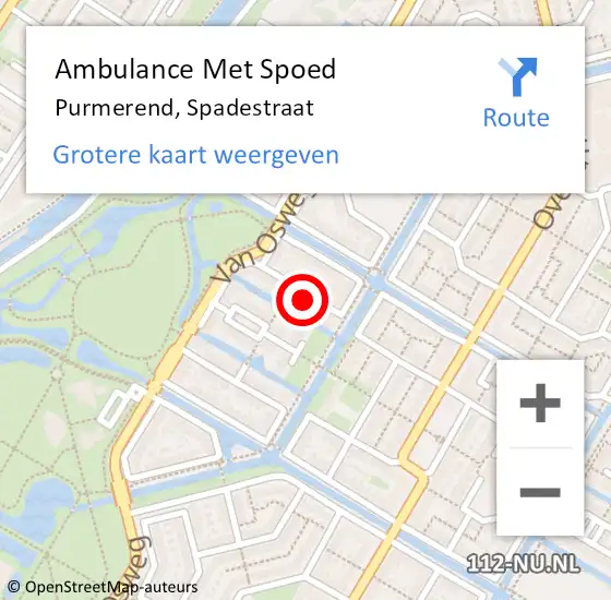 Locatie op kaart van de 112 melding: Ambulance Met Spoed Naar Purmerend, Spadestraat op 17 juli 2023 18:14
