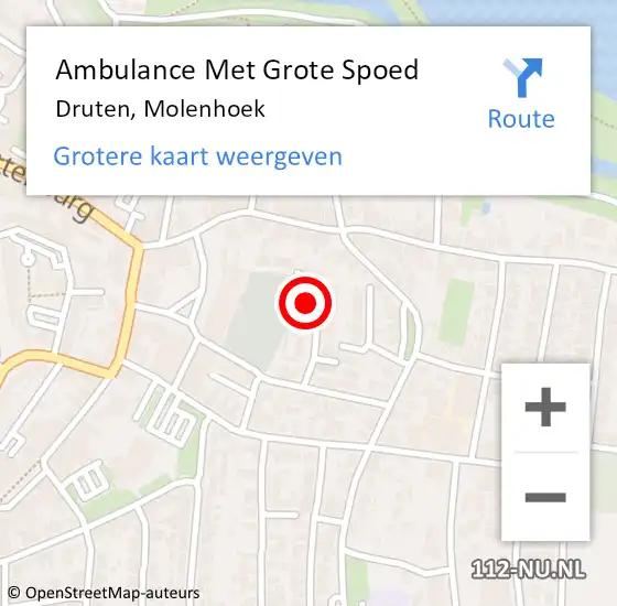 Locatie op kaart van de 112 melding: Ambulance Met Grote Spoed Naar Druten, Molenhoek op 17 juli 2023 19:09