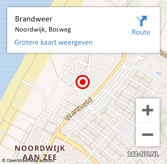 Locatie op kaart van de 112 melding: Brandweer Noordwijk, Bosweg op 17 juli 2023 20:10