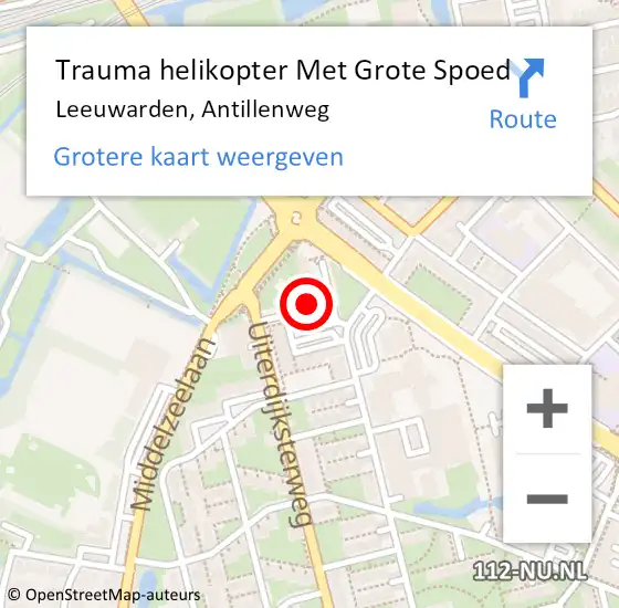 Locatie op kaart van de 112 melding: Trauma helikopter Met Grote Spoed Naar Leeuwarden, Antillenweg op 17 juli 2023 22:13