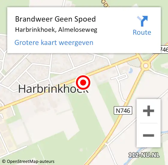 Locatie op kaart van de 112 melding: Brandweer Geen Spoed Naar Harbrinkhoek, Almeloseweg op 18 juli 2023 04:54