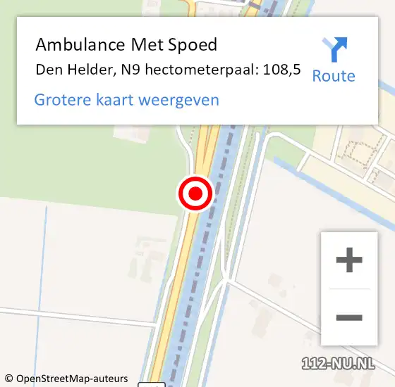 Locatie op kaart van de 112 melding: Ambulance Met Spoed Naar Den Helder, N9 hectometerpaal: 108,5 op 18 juli 2023 05:50