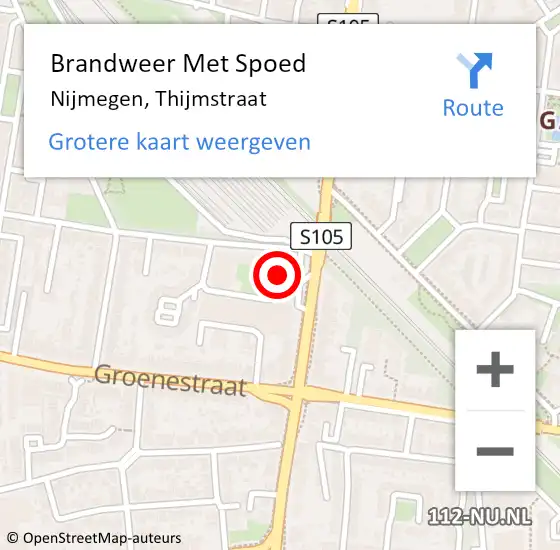 Locatie op kaart van de 112 melding: Brandweer Met Spoed Naar Nijmegen, Thijmstraat op 18 juli 2023 10:31