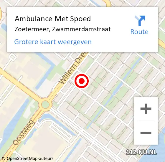 Locatie op kaart van de 112 melding: Ambulance Met Spoed Naar Zoetermeer, Zwammerdamstraat op 18 juli 2023 10:33
