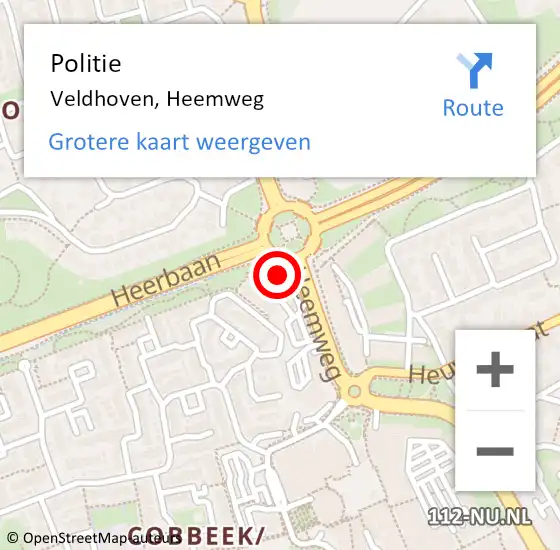Locatie op kaart van de 112 melding: Politie Veldhoven, Heemweg op 18 juli 2023 10:34